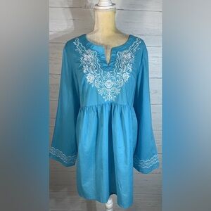 DG2 by Diane Gilman blue turquoise embroidered tunic size 1X